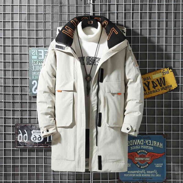 

men's long down jacket 2021 winter new hooded fashion warm waterproof s black soft shell windbreaker for