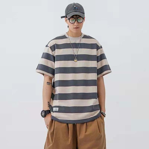 

men's t-shirts [95% cotton] hong kong wind t-shirt trend striped sea soul shirt summer loose short-sleeved students wild five-point sle, White;black