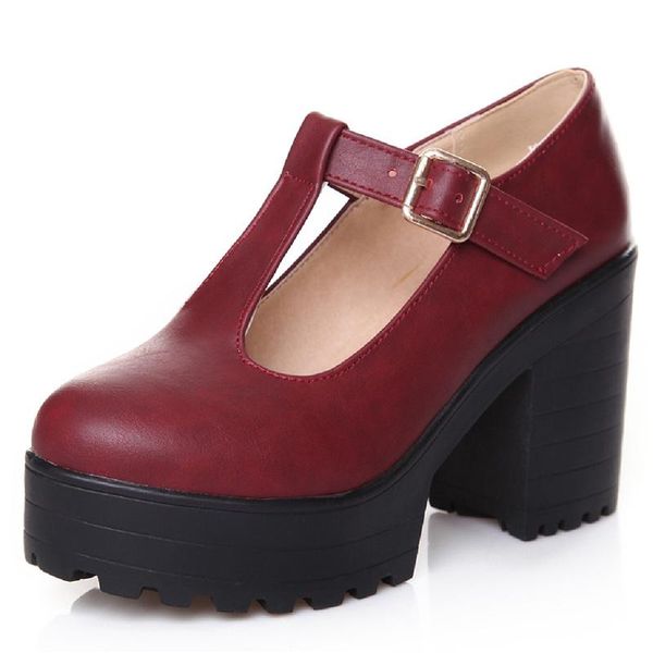 

dress shoes punk high heels women pumps platform straps red blue heeled mary janes ladies 2021 party office female, Black