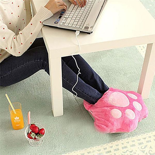 

slippers snow shoes keep warm flock winter plush leopard cat elactric interface usb charger slipper heating w#411, Black