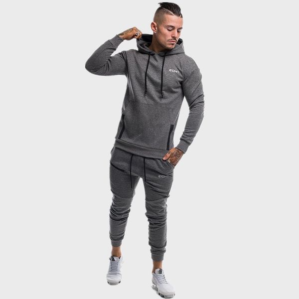 

men's tracksuits sets fashion sportswear men sportsman wear hoodies+pants casual outwear suits sports tracksuit qxr7, Gray