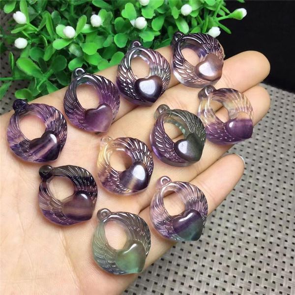 

decorative objects & figurines natural crystal color fluorite wings heart pendant bracelet necklace accessories diy hand made material rando
