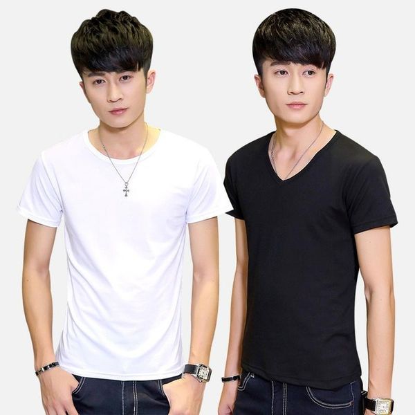 

summer pure white men's round neck short-sleeved t-shirt cotton color boys graphic t shirts t-shirts, White;black