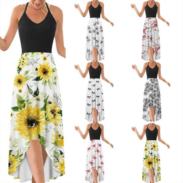 

fashion summer sundress cold shoulder women dress casual print loose sleeveless vest, Black;gray
