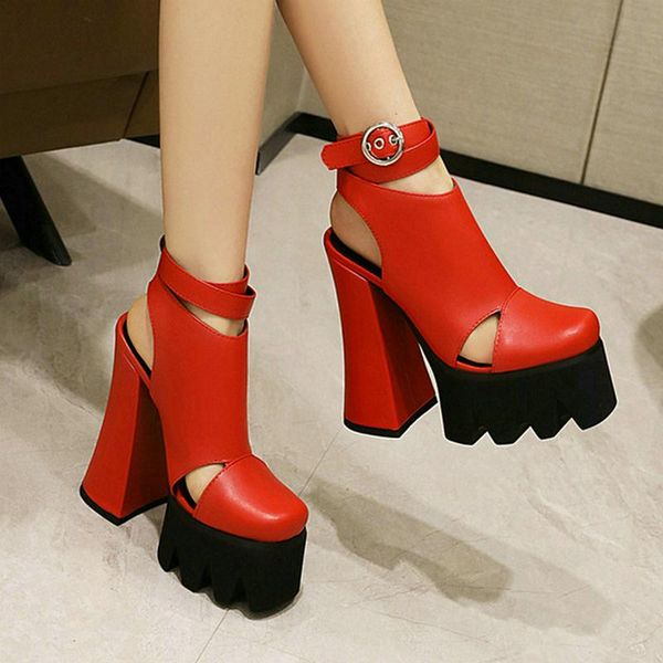 

dress shoes black brown red women high heel platform super square pumps fashion buckle ladies party pu leather