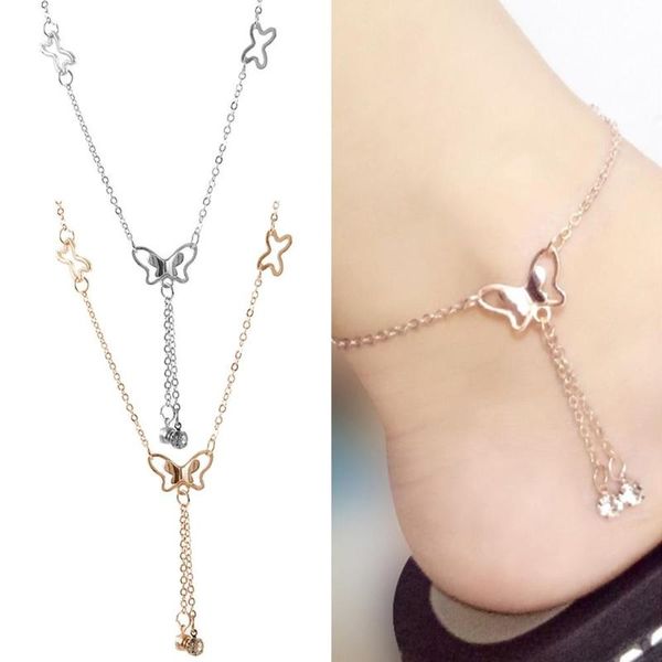 

anklets butterfly single rhinestone tassel anklet female korean fashion foot jewelry accessories, Red;blue