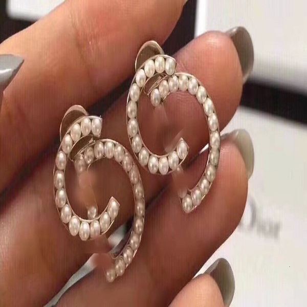

dijia d family cd letter pearl earrings fashion temperament personality earrings female s925 sier needle, Golden
