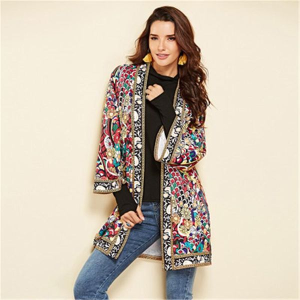 

women's trench coats 2021 autumn female windbreaker fashion cardigan loose printing 3/4 sleeve explosion long section women top, Tan;black