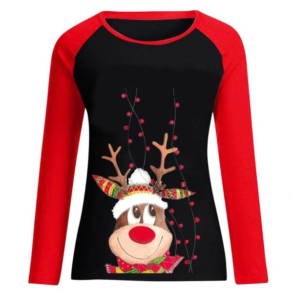 

women's t-shirt pullover eye-catching colorful soft casual christmas shirt female patchwork for work, White