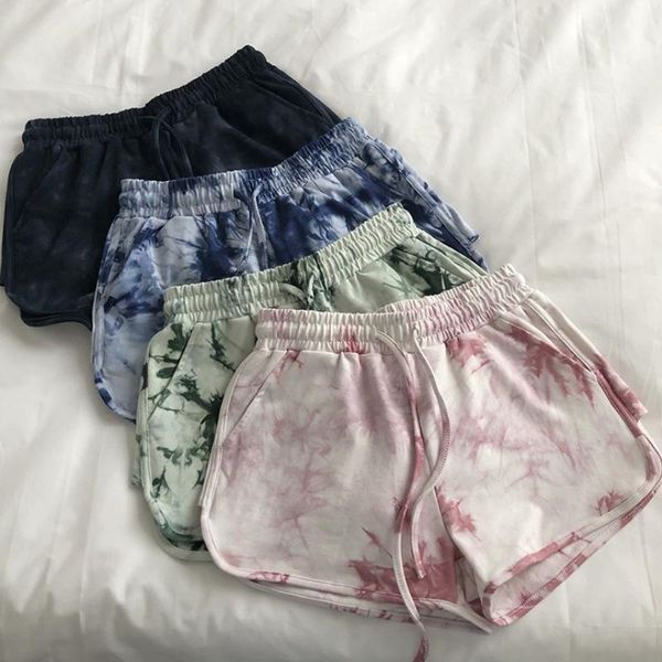 

women's shorts 2021 fashion women girls summer beach tie-dye drawstring elastic waist running sports short pants slim casual, White;black