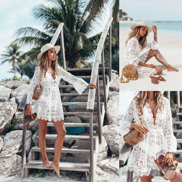 

casual dress women's lace long sleeve v-neck dress, Black;gray