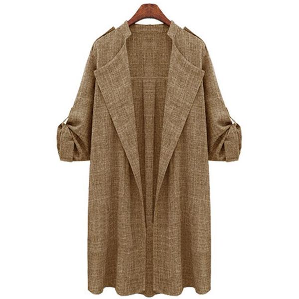

women's trench coats adjustable sleeves straight business long coat para mulheres turn-down collar plus size office lady winter, Tan;black