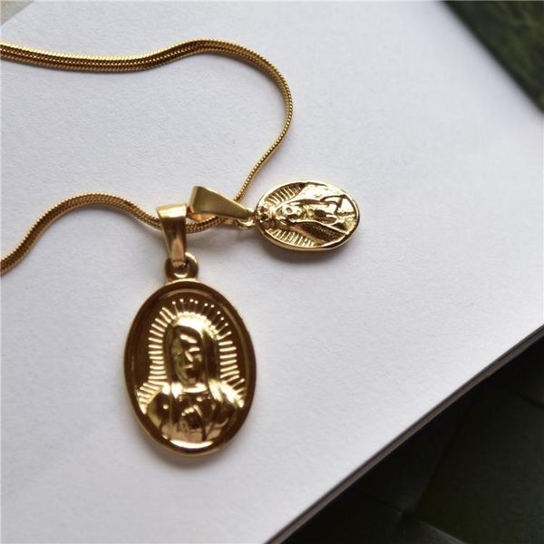 

pendant necklaces titanium steel golden small double mary necklace hip hop charm jewelry for women men snake chain 50cm/60cm length, Silver