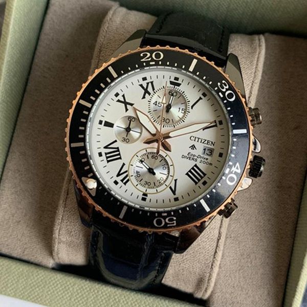 

quartz watch men's chronograph sport leather strap watche business wrist relogio masculino gift for men wristwatches, Slivery;brown