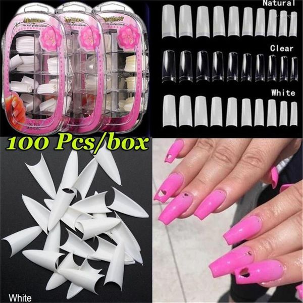 

length diy french stiletto ballerina nail art tips mixed false coffin flat shape full cover manicure fake nails arttip1, Red;gold