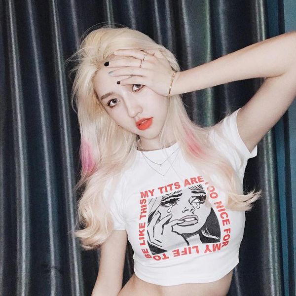 

women's t-shirt 2021 summer harajuku personality girl crying print punk casual loose short sleeve clothes shirt tshirt vintage, White