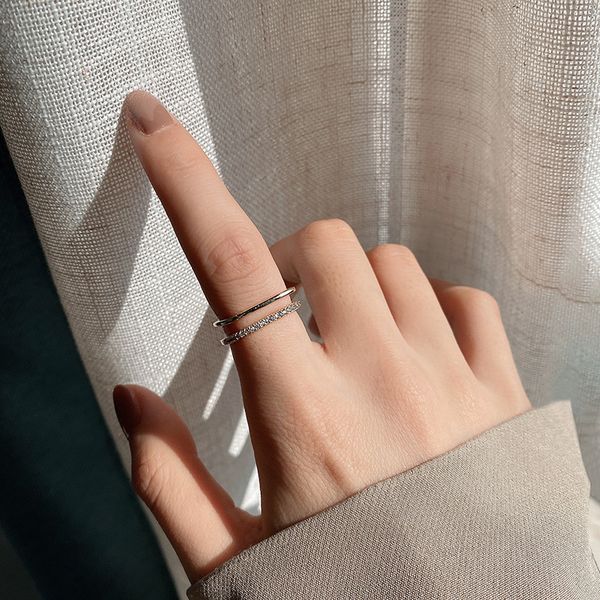 

fashion cubic zircon square shape open rings gold color simple geometric hollow adjustable for women ins jewelry 2021 cluster, Silver
