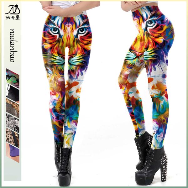 

2021 new 3d digital printed tiger elastic leggings women's kdk2130, Black
