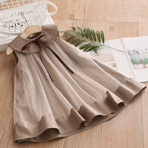 Top Market Mädchen Umlegekragen Seidenkleid für Kinder Kinder Schöne A-Linie Sommerkleid Kleidung Outfit 210529