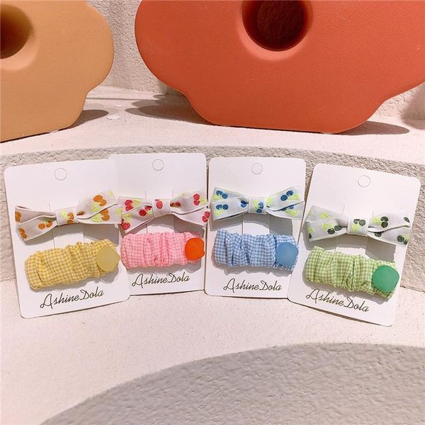 

hair accessories korea fashion sweet girl princess plaid fabric square bb clip children's embroidery fruit bow duckbill, Slivery;white