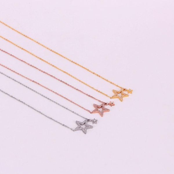 

pendant necklaces stainless steel lover full crystal double star pendants necklace romantic clavicle elegant women bride wedding jewelry, Silver