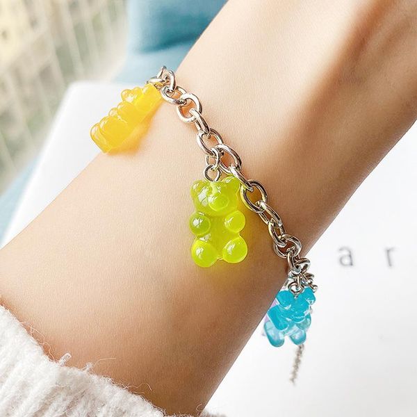 

link, chain cute gummy bears bracelet for women sliver charm baby bohemia boho jewelry accesorios gifts, Black