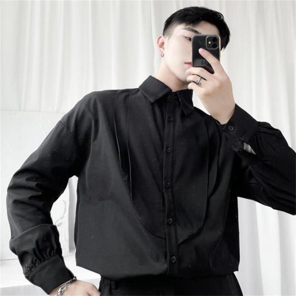 

men's casual shirts long sleeve shirt autumn light mature style personalized ruffle edge small exquisite gentleman trend commuter loose, White;black