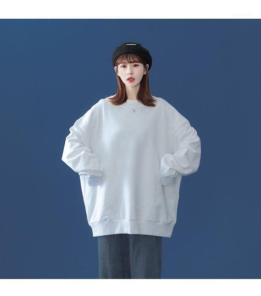 

women's hoodies & sweatshirts 2021 autumn woman's oversize female loose cotton solid thicken warm women lady fashion, Black