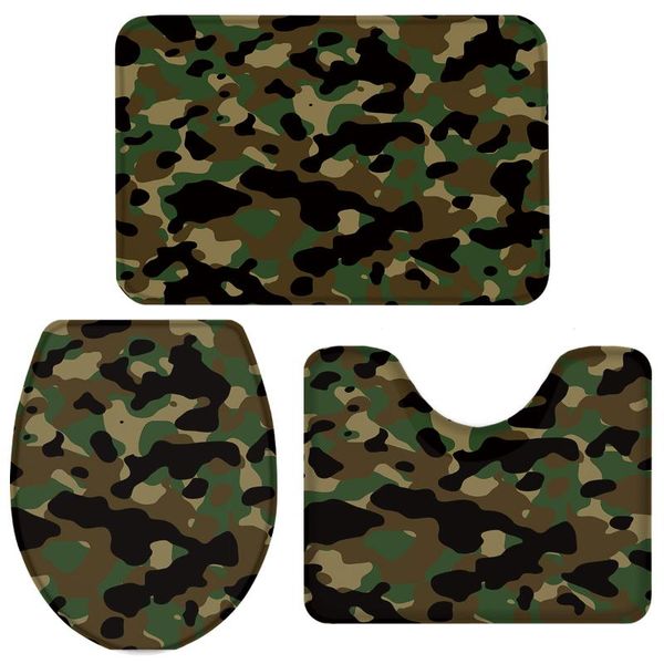

bath accessory set 3 pieces bathroom camouflage toilet cover mat pedestal rug non-slip