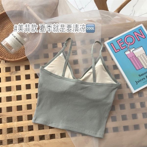 

oj3z beautiful back women 2021 korean women's slim thread cotton suspender underwearsling underwear v-neck no steel ring with bra ve, Red;black