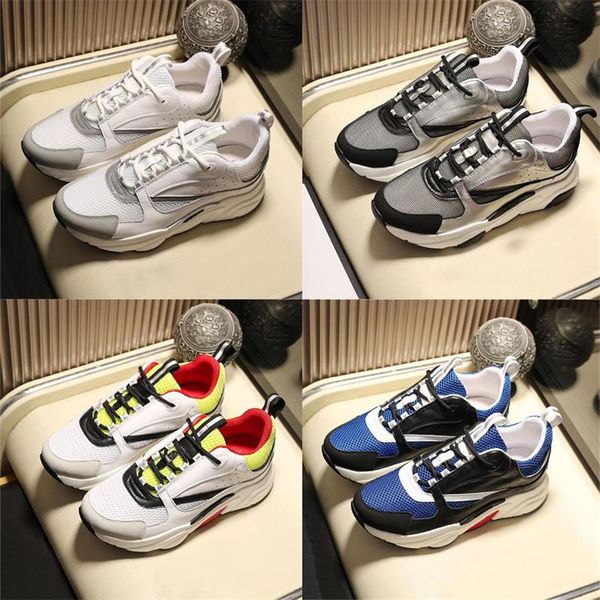 

designer sneakers b22 casual shoes men women technology knitted canvas calfskin sneaker low cut platform shoe leather lace up white trainers, Black