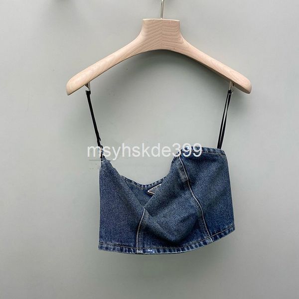 

women's tanks & camis fashion washed denim breast wrapped french minority spring and summer off shoulder vest short women's fashio, White