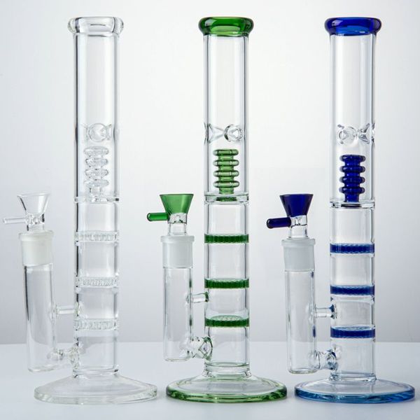 12,6-Zoll-Wasserpfeifen 18-mm-Innengewinde mit Schüssel Gerades Rohr Bongs Triple Beecomb Percolator Glasbong Birdcage Perc Dab Oil Rigs Hohe Bong Ice Pinch Wasserpfeife