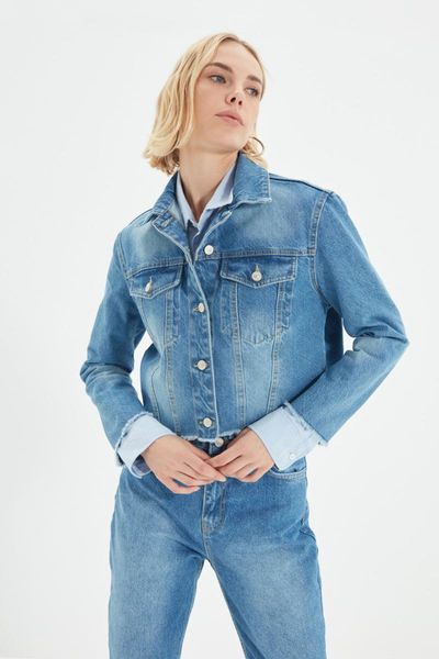 

women's jackets trendyol skirt tip tassels denim jacket twoaw22ce0401, Black;brown