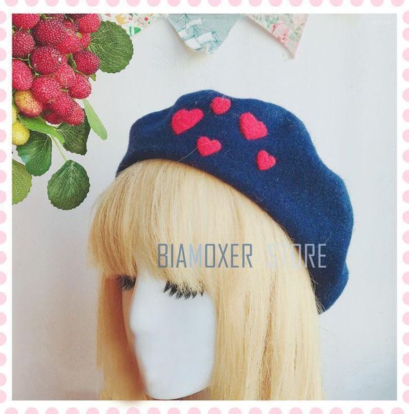 

biamoxer french retro women beret hat handmade navy blue mori girl lolita painter caps simple sweet birthday gift felt cap berets, Blue;gray