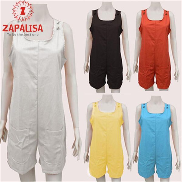 

women's jumpsuits & rompers soft comfort solid color patchwork cotton playsuits sleeveless square neck button pocket decor streetwear f, Black;white