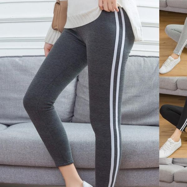 

womens capri cotton ankle length pants women autumn and winter casual sweatpants pencil striped trousers, Black;white