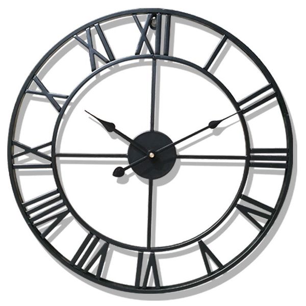 

design 3d large retro black iron art hollow rome wall clock roman numerals home decor watch clocks