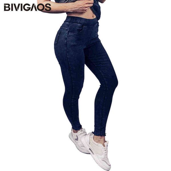 

bivigaos spring fall burrs legs embroidered letters washed jeans leggings skinny jeggings slim woven pencil pants for women 211129, Blue