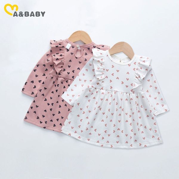 

1-6y valentine's day toddler kid girl dress heart print long sleeve ruffles a line dresses for child spring 210515, Red;yellow