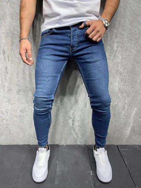 

men slant pocket skinny jeans 66wu#, Blue
