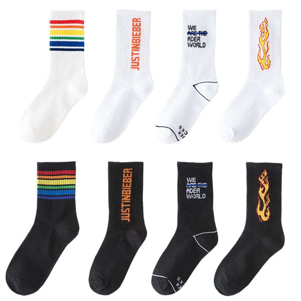 

trendy socks men's street trendy brand wo ins high tube yuansufeng sports middle lovers, Black