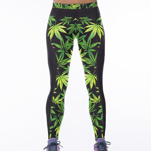 

women's leggings women patchwork leaves print high waist fitness workout cheerleader rooter pants hiphop party elastic fiber trousers, Black