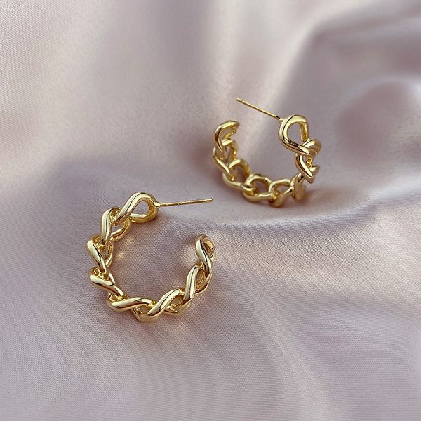 

s925 silver needle simple personality niche design chain earrings female earrings cold wind earrings, Golden