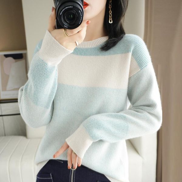 

women's sweaters cashmere sweater women 2021 winter 100% wool round neck knit pullover year fashion long-sleeved ladies, White;black