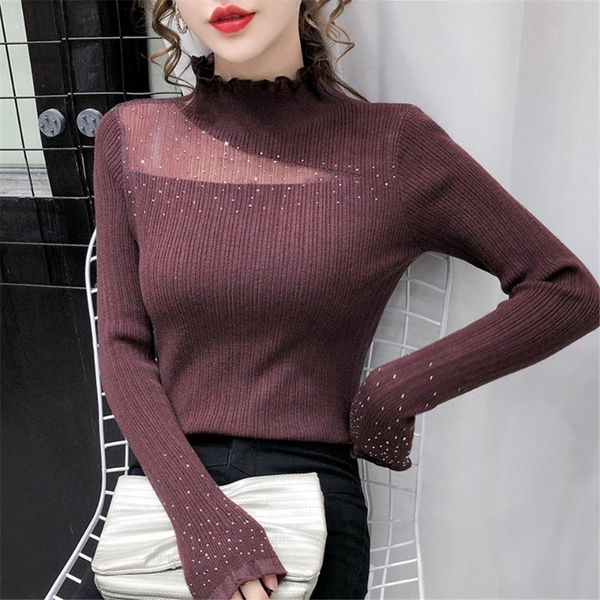 

women's sweaters autumn winter sweater women hollow slim knit pullovers female lace bottoming knitted top, White;black