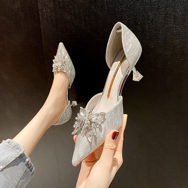 

41.42.43 size-hollow stiletto heel rhinestone bow pumps womens spring and autumn new fashion stiletto heels women, Black