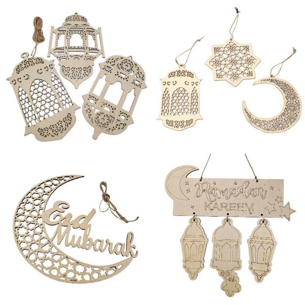 

decorative objects & figurines wooden crafts eid mubarak pendant lantern hexagonal moon diy decoration home hanging islamic party supplies