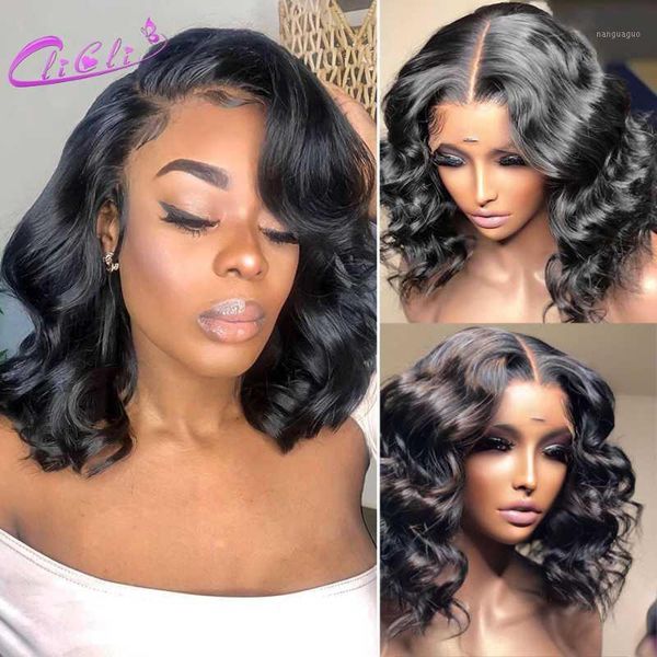 

brazilian 4x4 lace closure wig human hair body wave short bob wigs 13x4 front pre plucked wigs1, Black;brown