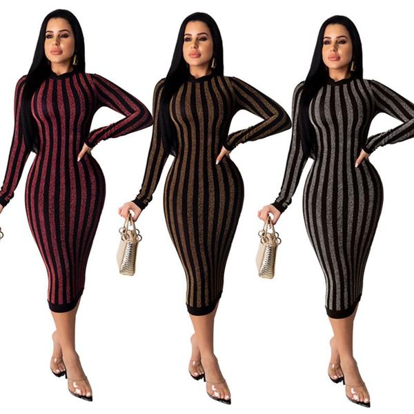 

casual dresses women's lycra stripes elastic midi dress, Black;gray